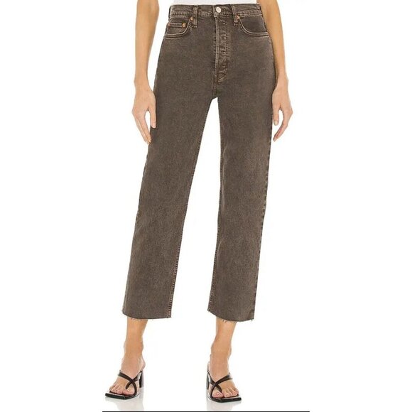 $265 NWT RE/DONE 70s ULTRA HIGH RISE STOVE PIPE CHOC JEANS SZ 26